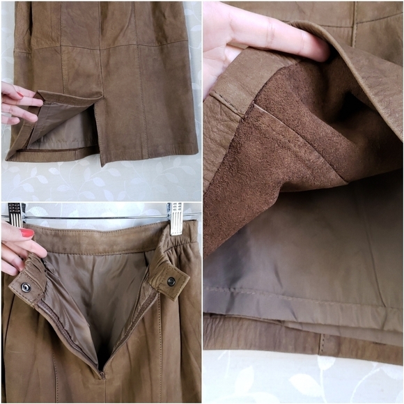 Vintage Genuine Leather High Rise Pencil Skirt Jacqueline Ferrar Brown Small - Picture 5 of 8